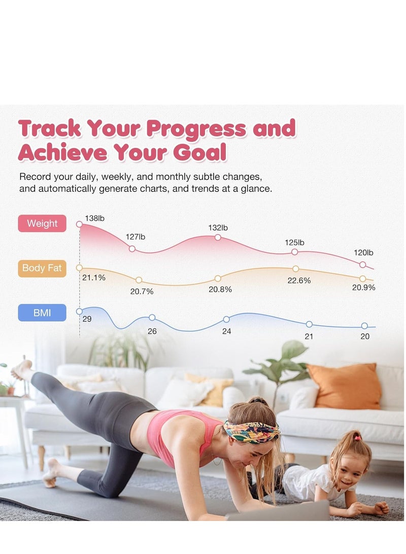 Smart Scale for Body Weight, Digital Bathroom BMI Weighing Bluetooth Fat Scale, Composition Monitor Health Analyzer with Smartphone App, Pink - Image 5